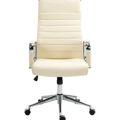 Fauteuil de bureau CLP Kolumbus cuir véritable crème 105-115 cm