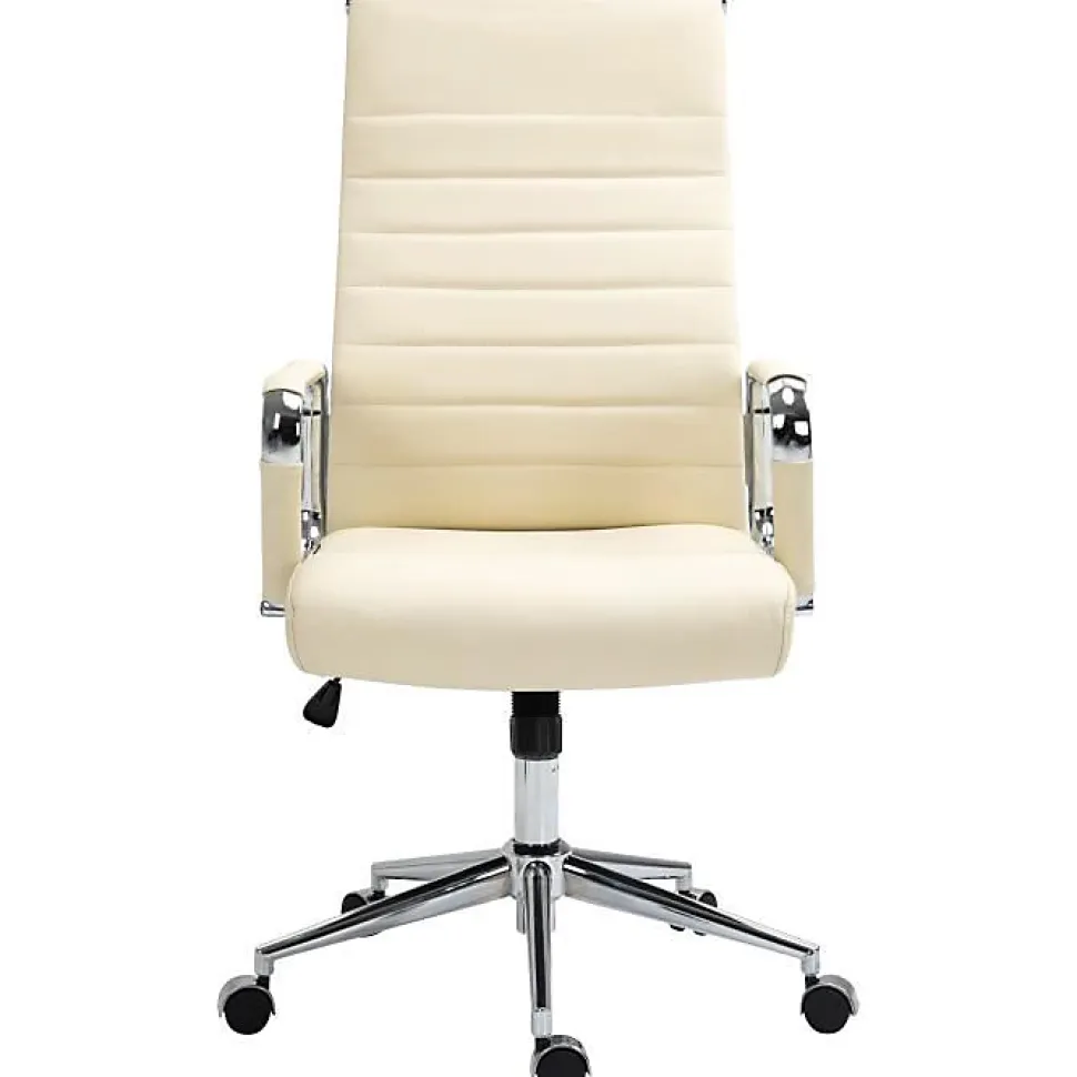 Fauteuil de bureau CLP Kolumbus cuir véritable crème 105-115 cm