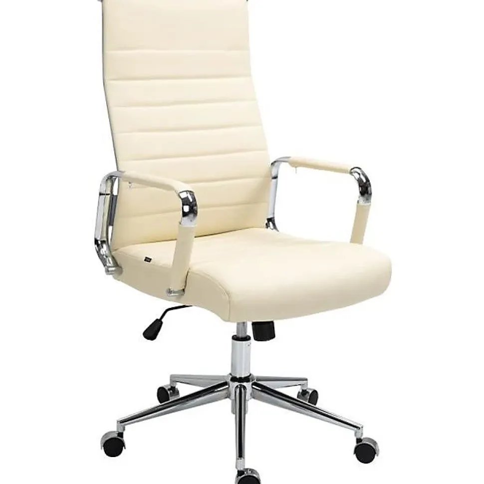 Fauteuil de bureau CLP Kolumbus cuir véritable crème 105-115 cm