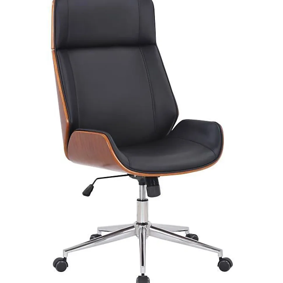 Fauteuil de bureau CLP Varel similicuir noir coque noyer réglable