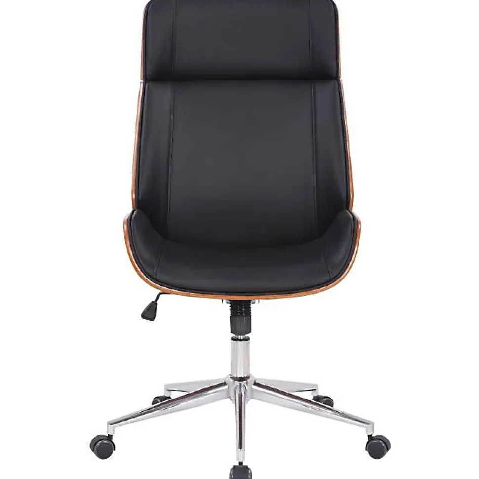 Fauteuil de bureau CLP Varel similicuir noir coque noyer réglable