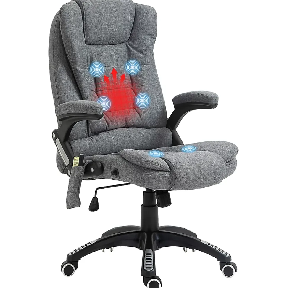 Fauteuil de bureau direction massant chauffant hauteur réglable dossier inclinable toile de lin gris chiné