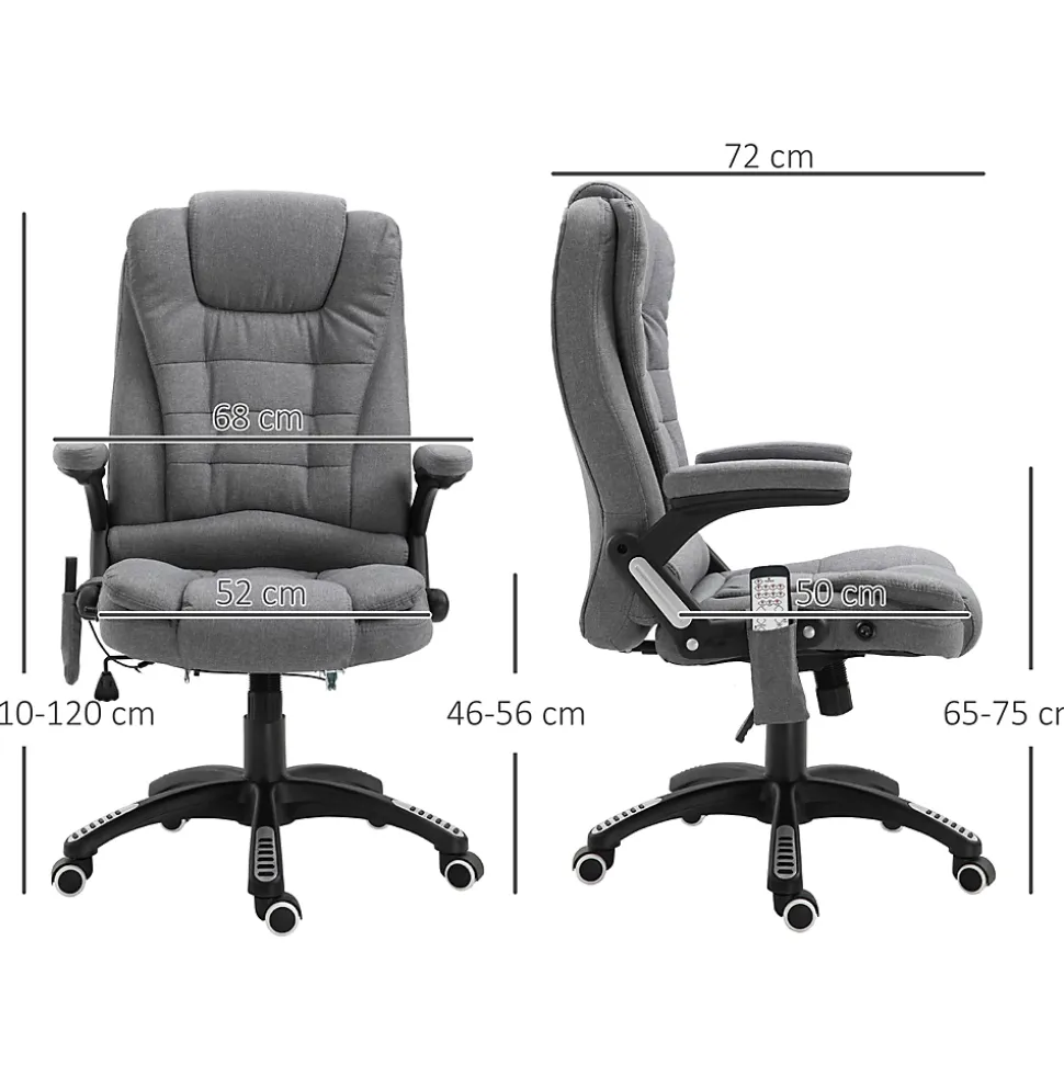 Fauteuil de bureau direction massant chauffant hauteur réglable dossier inclinable toile de lin gris chiné