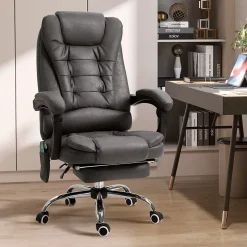 Fauteuil de bureau direction massant chauffant hauteur réglable dossier inclinable tissu gris