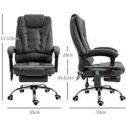 Fauteuil de bureau direction massant chauffant hauteur réglable dossier inclinable tissu gris