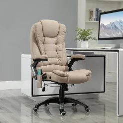 Fauteuil de bureau direction massant chauffant hauteur réglable dossier inclinable toile de lin beige