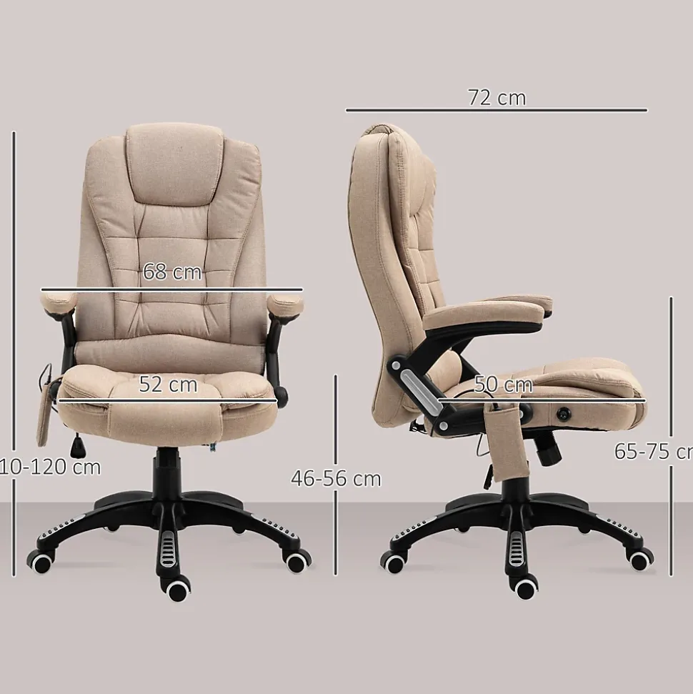 Fauteuil de bureau direction massant chauffant hauteur réglable dossier inclinable toile de lin beige