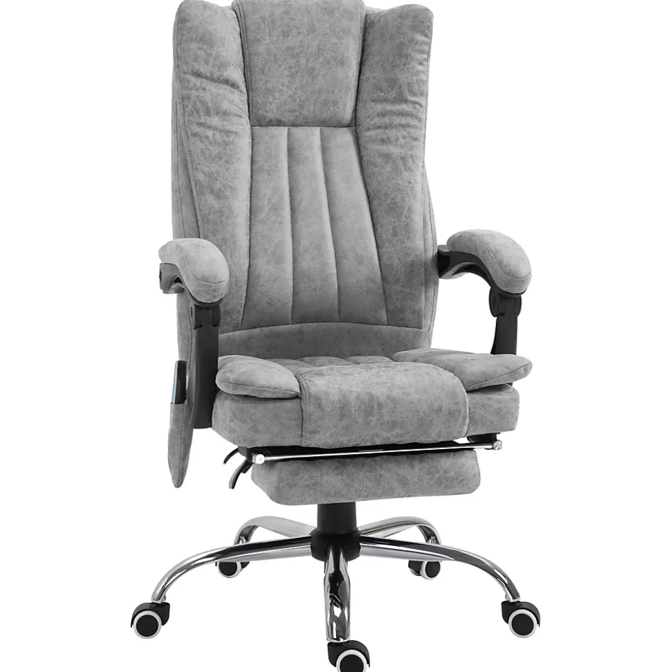 Fauteuil de bureau direction massant chauffant hauteur réglable dossier inclinable repose-pied revêtement synthétique gris