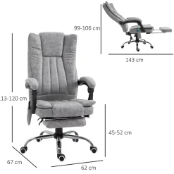 Fauteuil de bureau direction massant chauffant hauteur réglable dossier inclinable repose-pied revêtement synthétique gris
