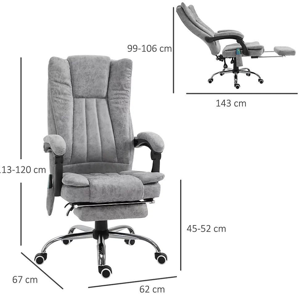 Fauteuil de bureau direction massant chauffant hauteur réglable dossier inclinable repose-pied revêtement synthétique gris