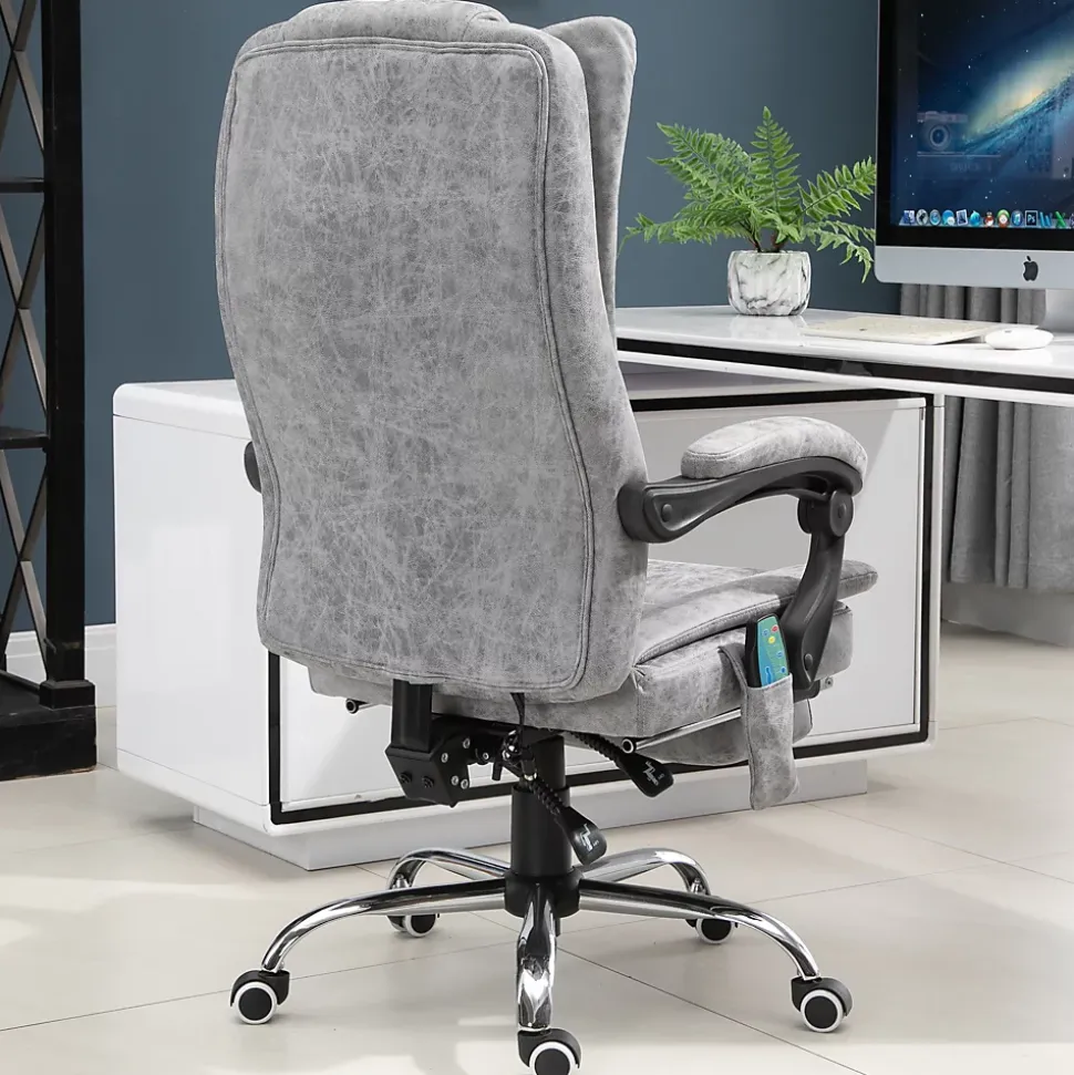Fauteuil de bureau direction massant chauffant hauteur réglable dossier inclinable repose-pied revêtement synthétique gris
