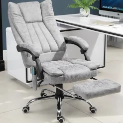 Fauteuil de bureau direction massant chauffant hauteur réglable dossier inclinable repose-pied revêtement synthétique gris