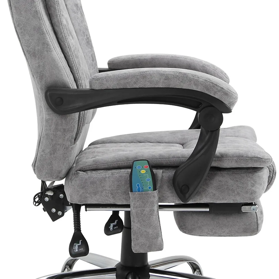 Fauteuil de bureau direction massant chauffant hauteur réglable dossier inclinable repose-pied revêtement synthétique gris