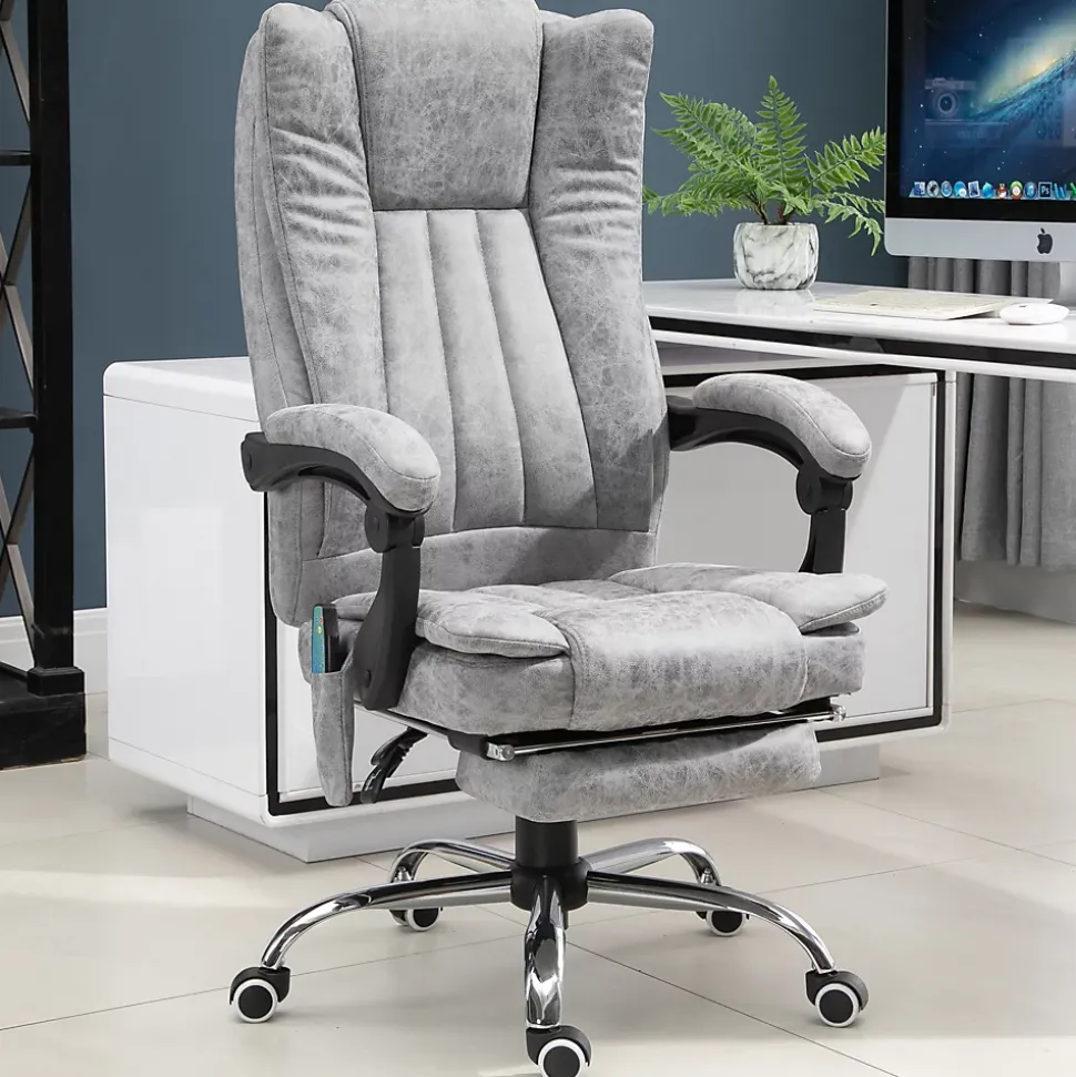 Fauteuil de bureau direction massant chauffant hauteur réglable dossier inclinable repose-pied revêtement synthétique gris