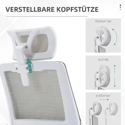 Fauteuil de Bureau Ergonomique Gris avec Appui-Tête Réglable, Soutien Lombaire, Hauteur et Accoudoirs Ajustables, Dossier en Mesh