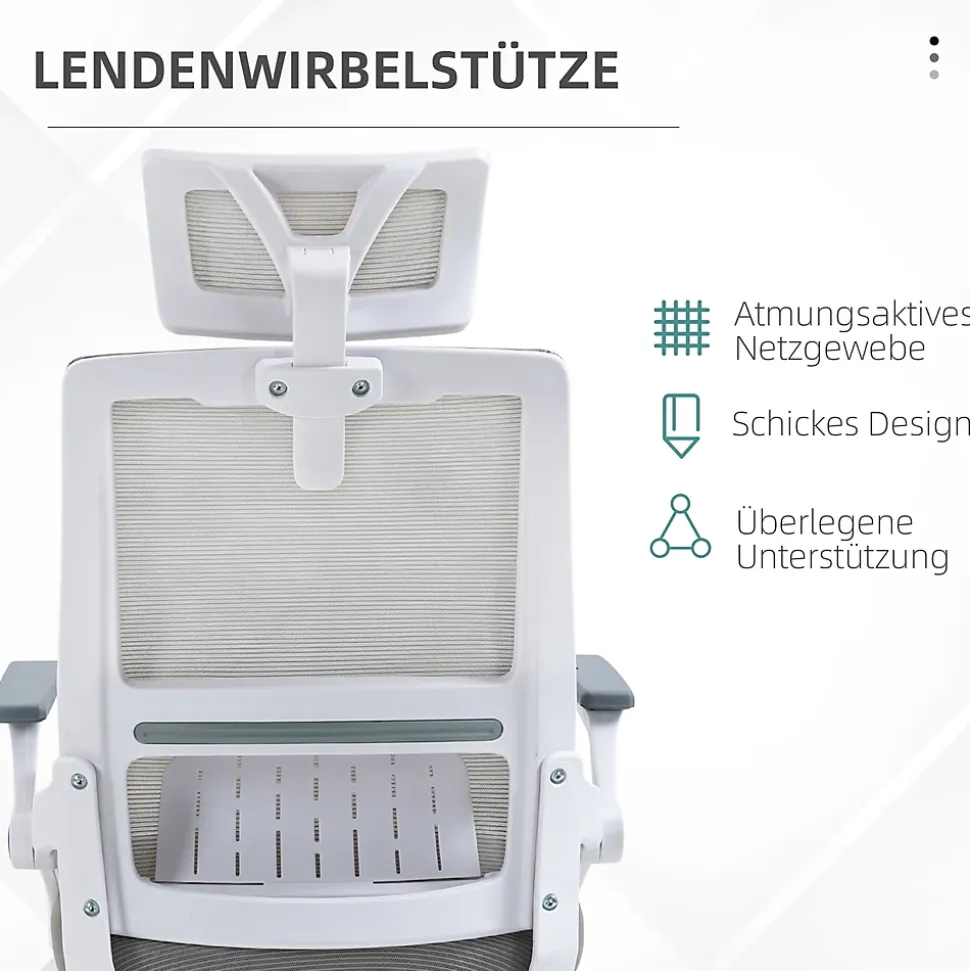 Fauteuil de Bureau Ergonomique Gris avec Appui-Tête Réglable, Soutien Lombaire, Hauteur et Accoudoirs Ajustables, Dossier en Mesh