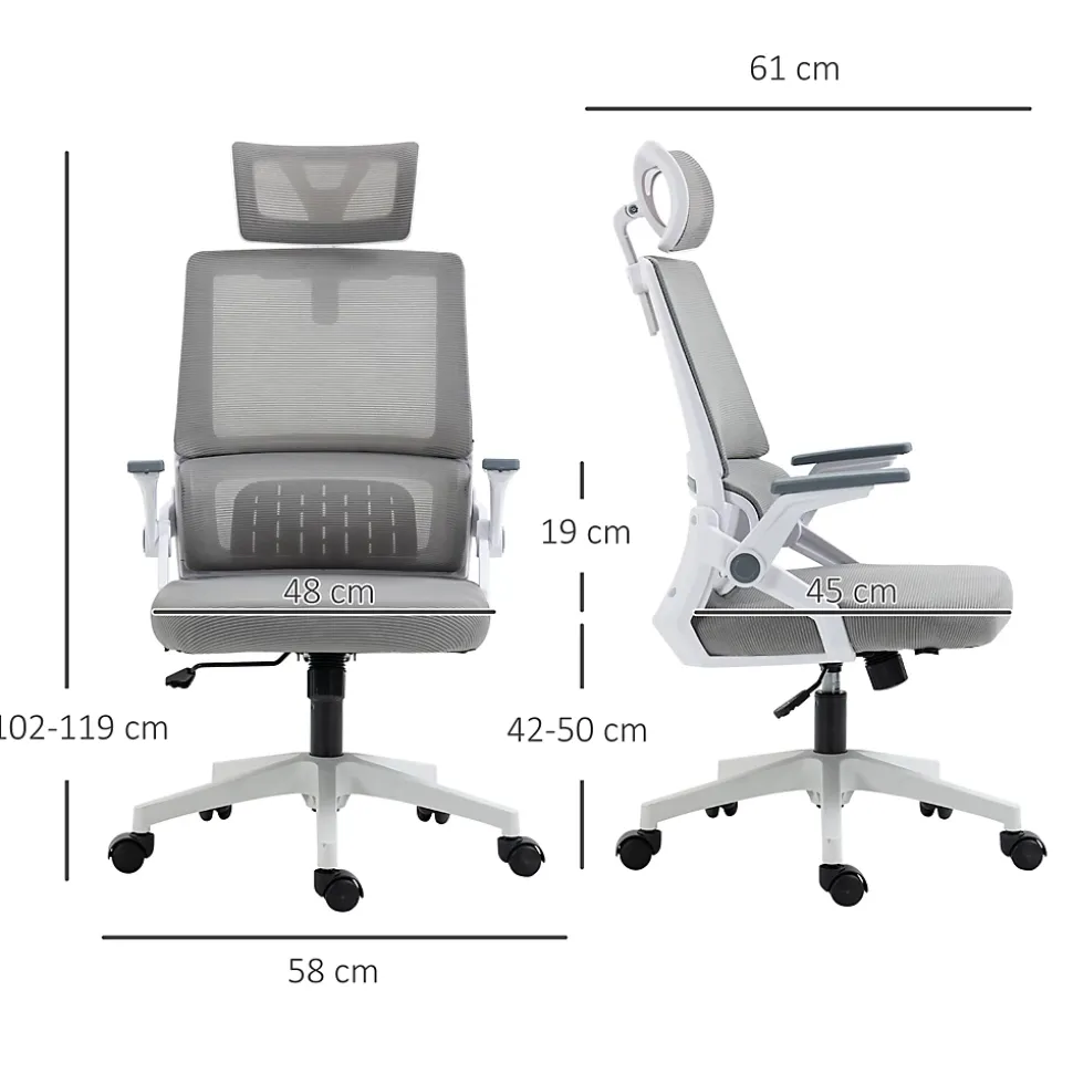 Fauteuil de Bureau Ergonomique Gris avec Appui-Tête Réglable, Soutien Lombaire, Hauteur et Accoudoirs Ajustables, Dossier en Mesh