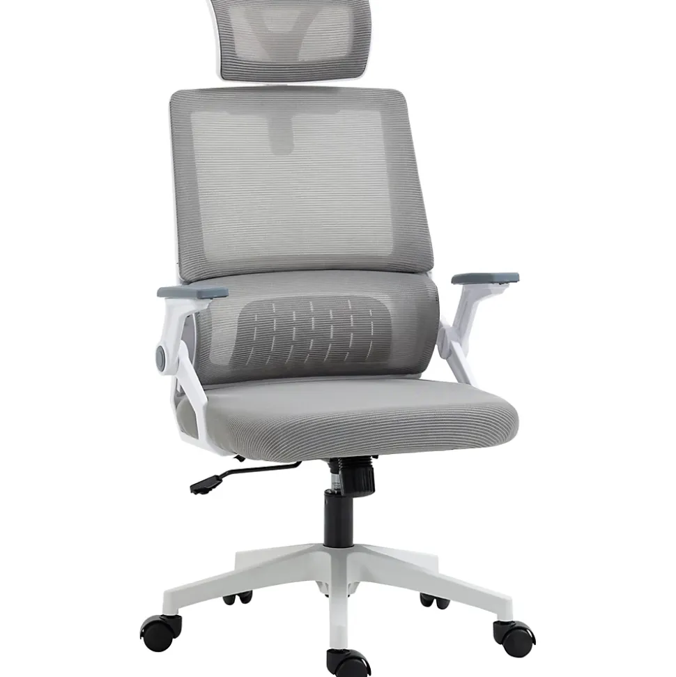 Fauteuil de Bureau Ergonomique Gris avec Appui-Tête Réglable, Soutien Lombaire, Hauteur et Accoudoirs Ajustables, Dossier en Mesh
