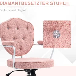 Fauteuil de Bureau Ergonomique - Chaise Pivotante avec Dossier Rembourré et Fonction Bascule, Tissu Bouclette Rose, 63x61,5x101 cm