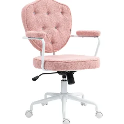 Fauteuil de Bureau Ergonomique - Chaise Pivotante avec Dossier Rembourré et Fonction Bascule, Tissu Bouclette Rose, 63x61,5x101 cm