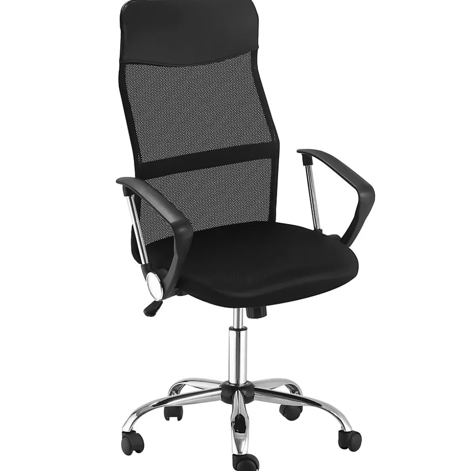 Fauteuil de bureau ergonomique - Chaise de bureau pivotante avec dossier haut réglable, Confort longue durée, Foam, Noir
