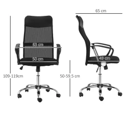Fauteuil de bureau ergonomique - Chaise de bureau pivotante avec dossier haut réglable, Confort longue durée, Foam, Noir