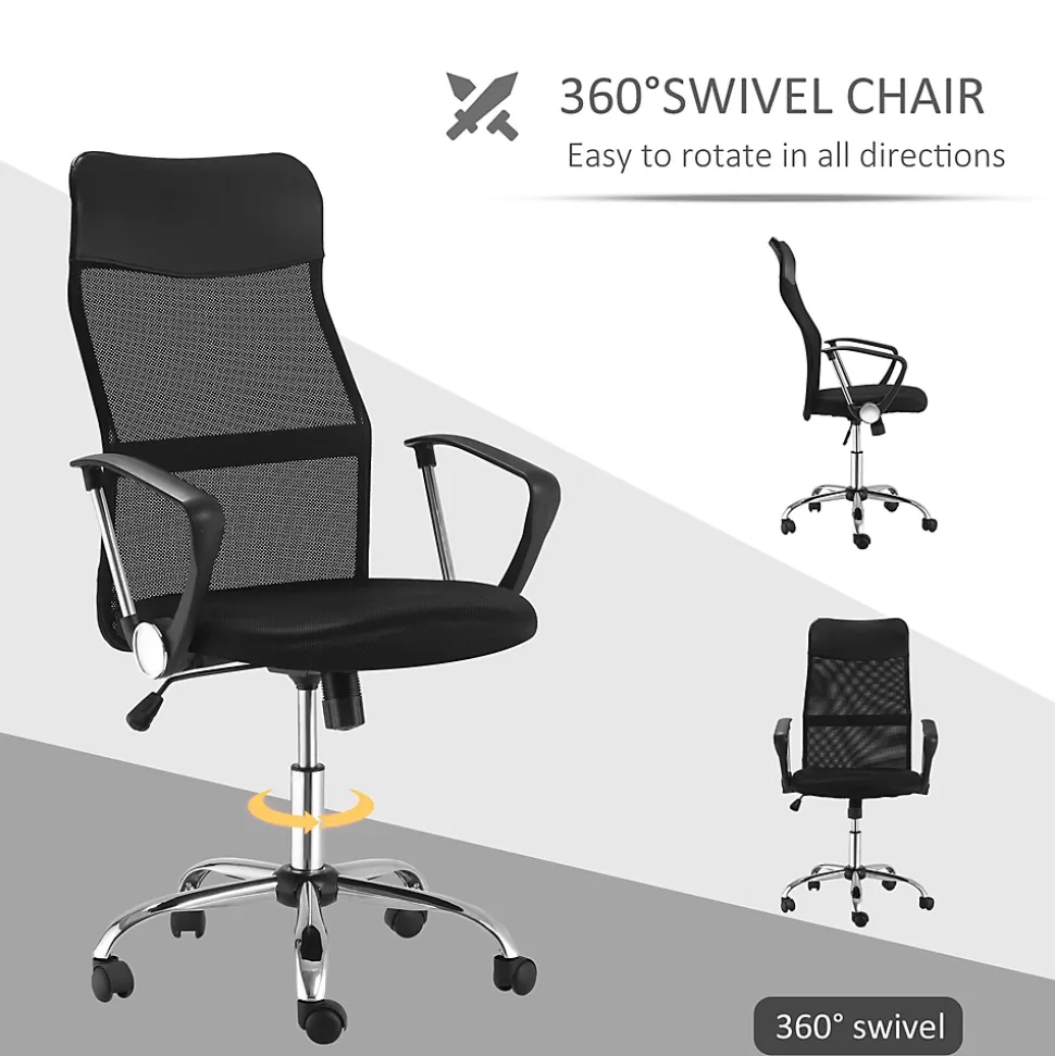 Fauteuil de bureau ergonomique - Chaise de bureau pivotante avec dossier haut réglable, Confort longue durée, Foam, Noir