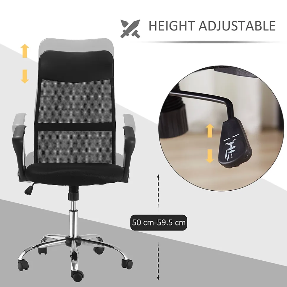 Fauteuil de bureau ergonomique - Chaise de bureau pivotante avec dossier haut réglable, Confort longue durée, Foam, Noir