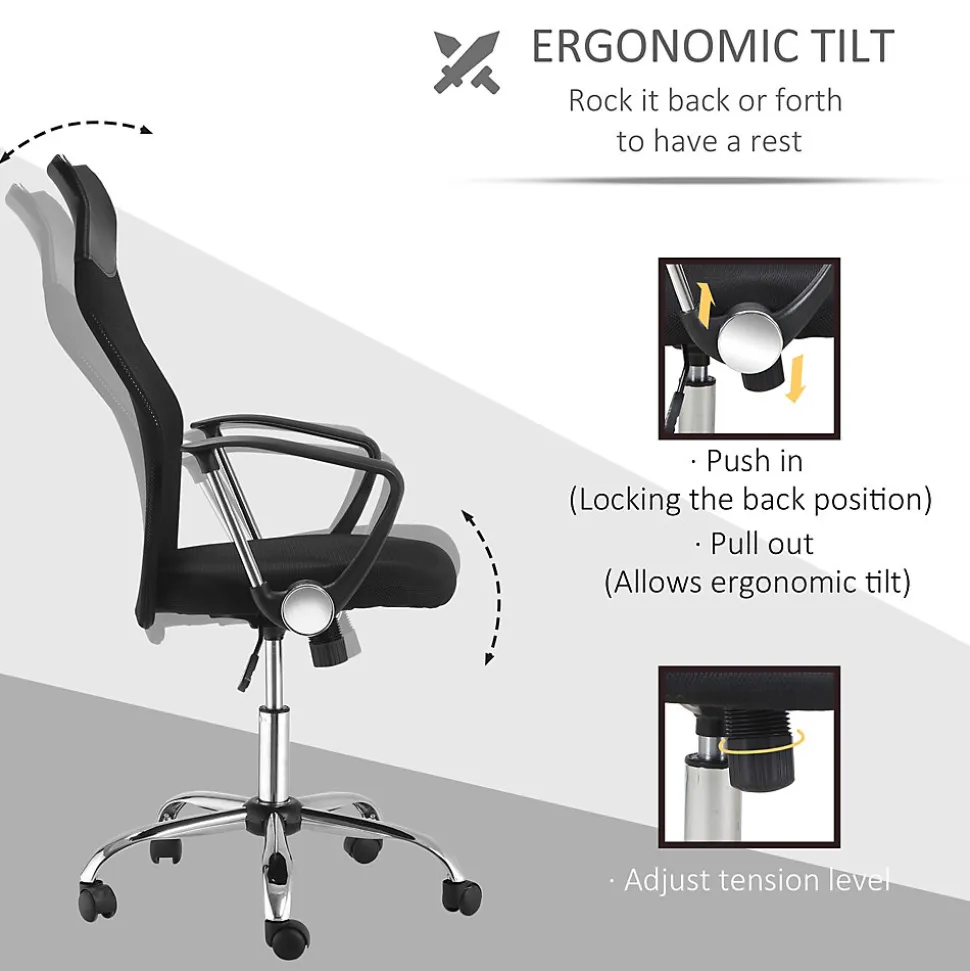 Fauteuil de bureau ergonomique - Chaise de bureau pivotante avec dossier haut réglable, Confort longue durée, Foam, Noir