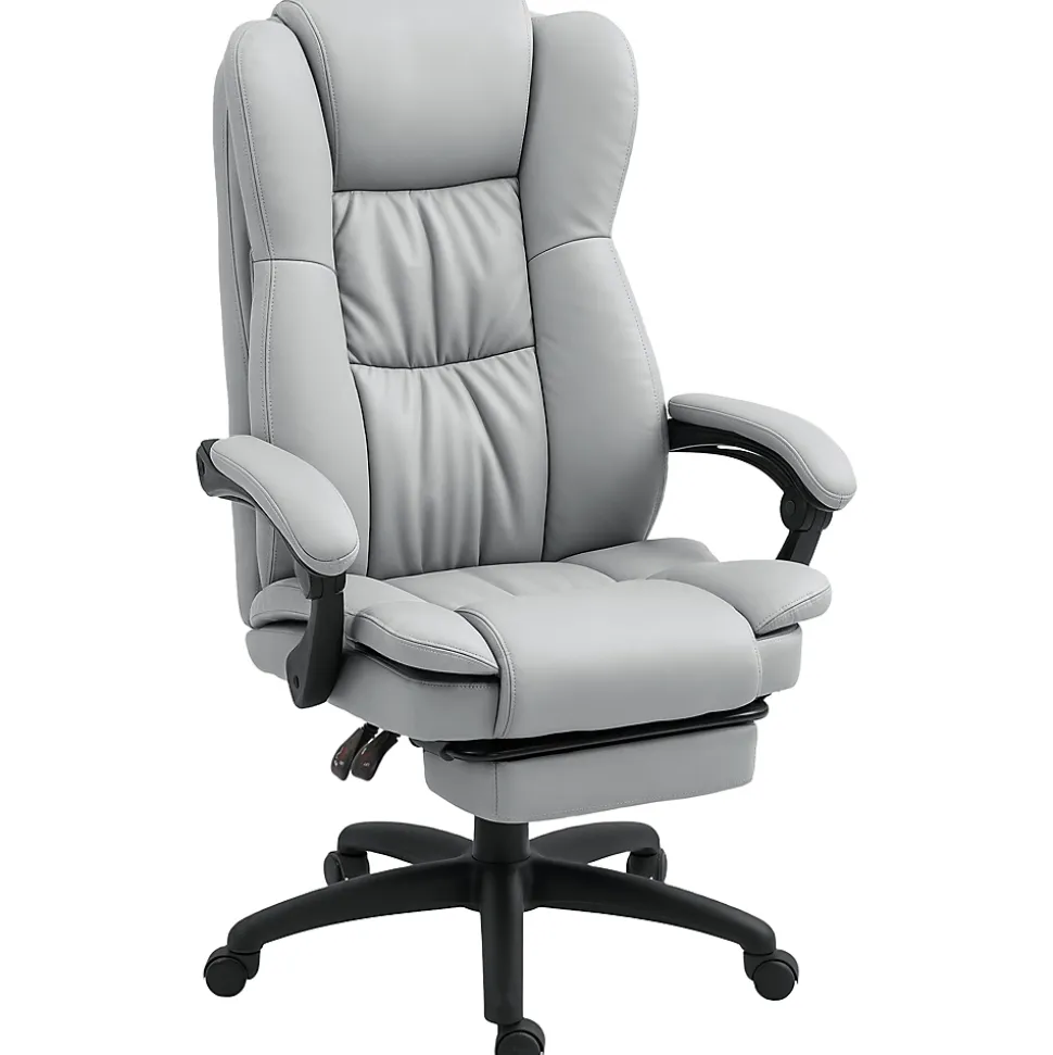 Fauteuil de Bureau Ergonomique - Chaise de Bureau Massant Chauffant avec Repose-Pieds, Inclinable et Pivotant, PU Gris Clair