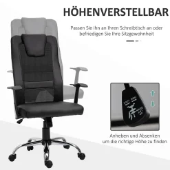 Fauteuil de Bureau Ergonomique - Chaise Pivotante avec Fonction Bascule et Réglage Hauteur, Confortable et Robuste 120 kg, PU Noir
