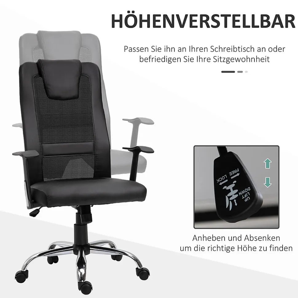 Fauteuil de Bureau Ergonomique - Chaise Pivotante avec Fonction Bascule et Réglage Hauteur, Confortable et Robuste 120 kg, PU Noir