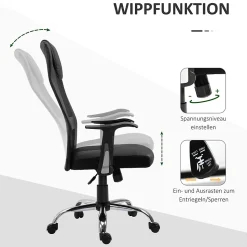Fauteuil de Bureau Ergonomique - Chaise Pivotante avec Fonction Bascule et Réglage Hauteur, Confortable et Robuste 120 kg, PU Noir