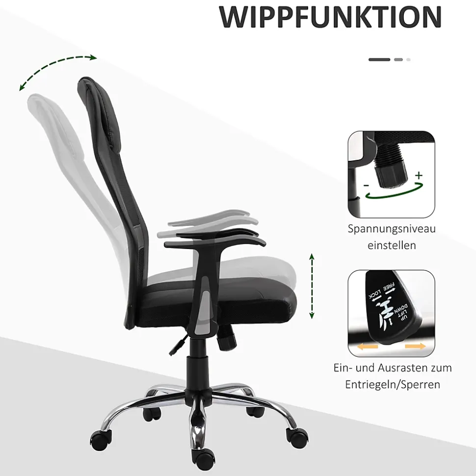 Fauteuil de Bureau Ergonomique - Chaise Pivotante avec Fonction Bascule et Réglage Hauteur, Confortable et Robuste 120 kg, PU Noir