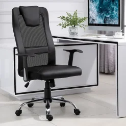 Fauteuil de Bureau Ergonomique - Chaise Pivotante avec Fonction Bascule et Réglage Hauteur, Confortable et Robuste 120 kg, PU Noir