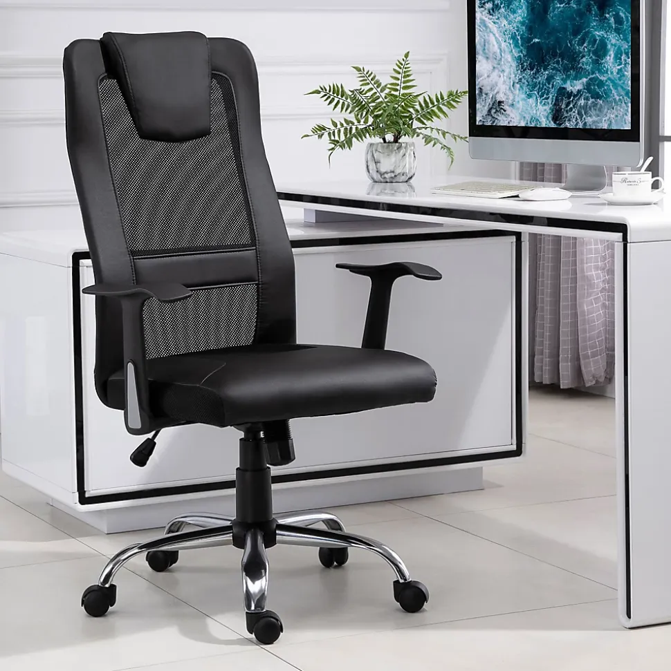 Fauteuil de Bureau Ergonomique - Chaise Pivotante avec Fonction Bascule et Réglage Hauteur, Confortable et Robuste 120 kg, PU Noir