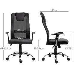 Fauteuil de Bureau Ergonomique - Chaise Pivotante avec Fonction Bascule et Réglage Hauteur, Confortable et Robuste 120 kg, PU Noir