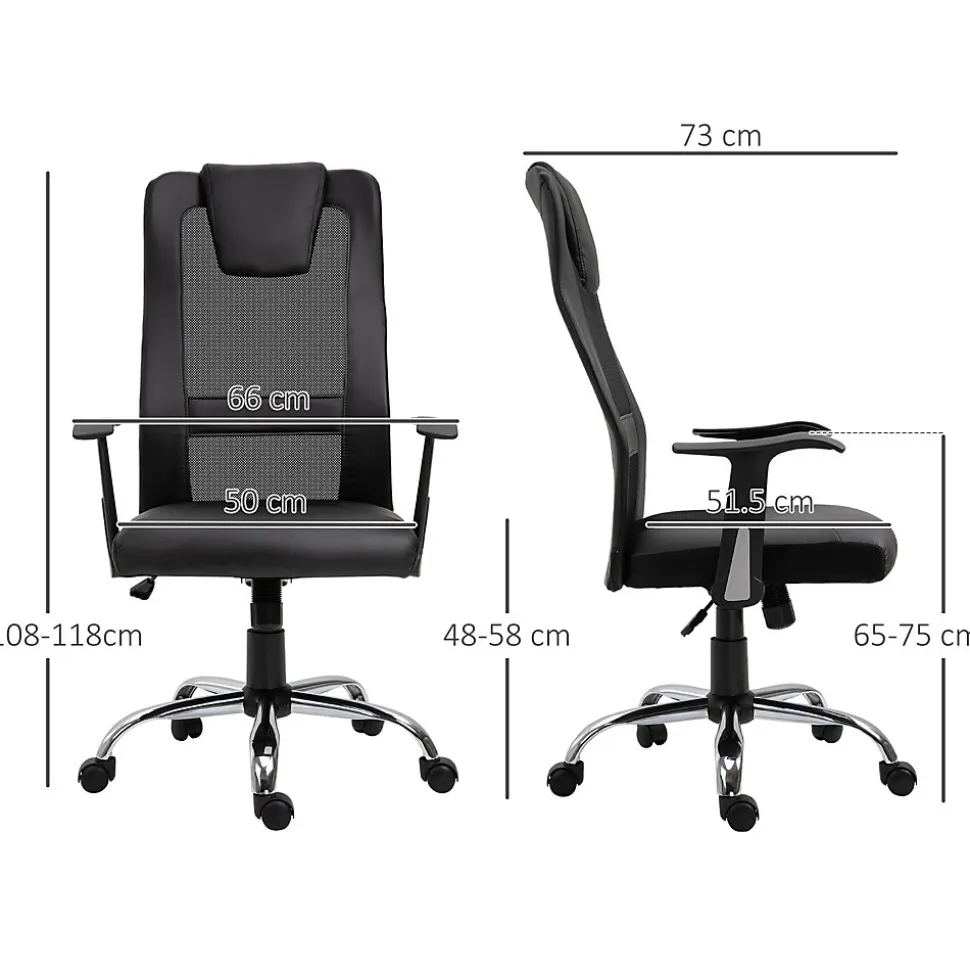 Fauteuil de Bureau Ergonomique - Chaise Pivotante avec Fonction Bascule et Réglage Hauteur, Confortable et Robuste 120 kg, PU Noir
