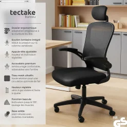 Fauteuil de bureau ergonomique soutien lombaire et appuie-tête noir