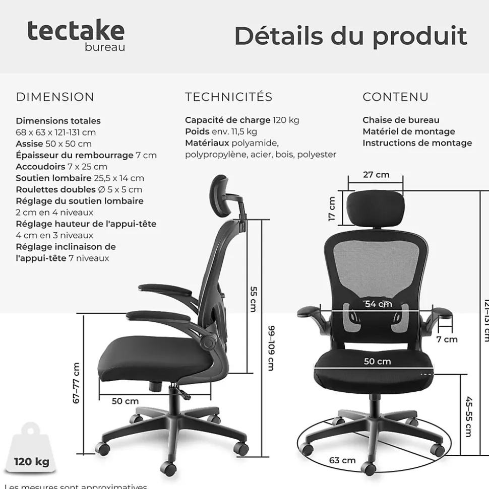 Fauteuil de bureau ergonomique soutien lombaire et appuie-tête noir