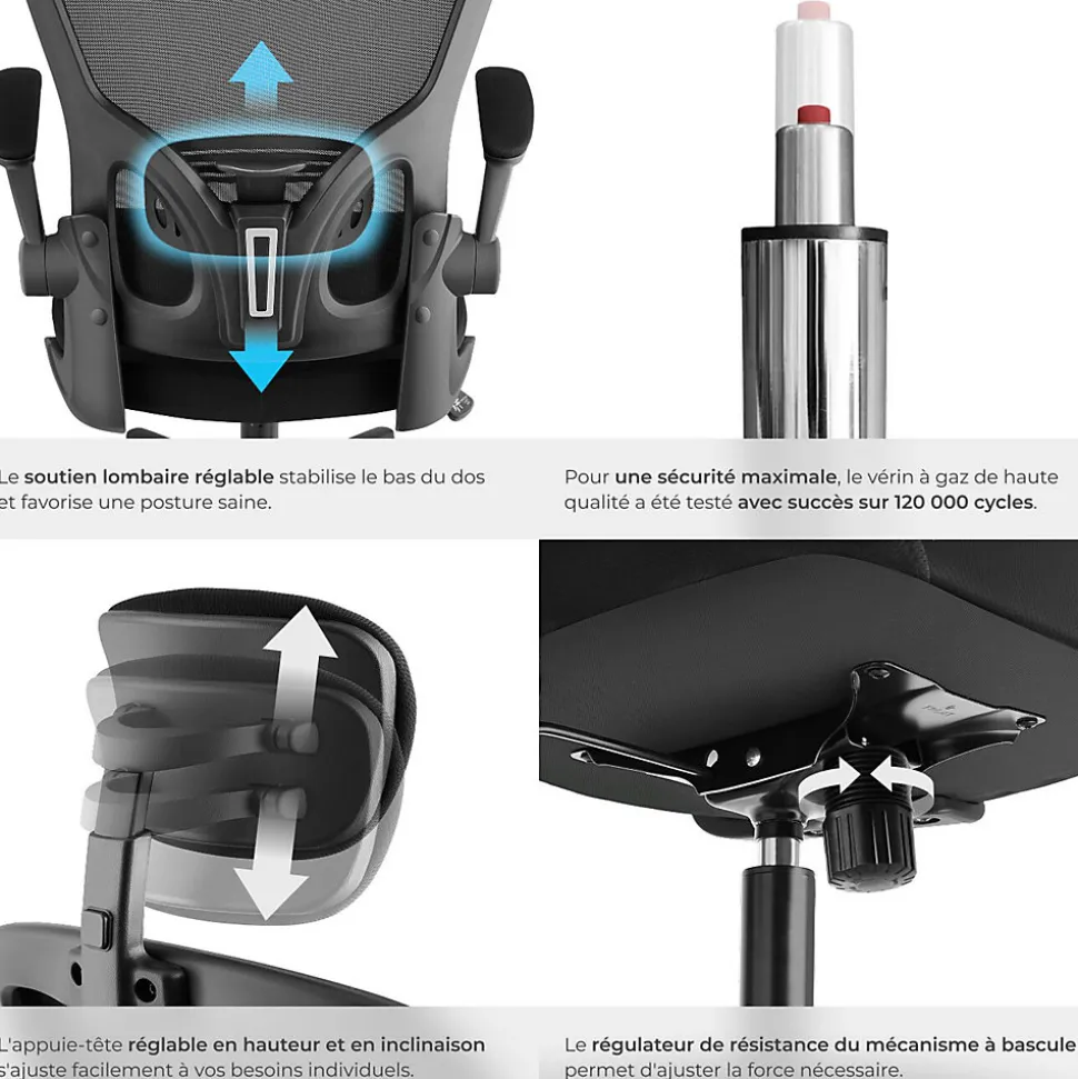 Fauteuil de bureau ergonomique soutien lombaire et appuie-tête noir
