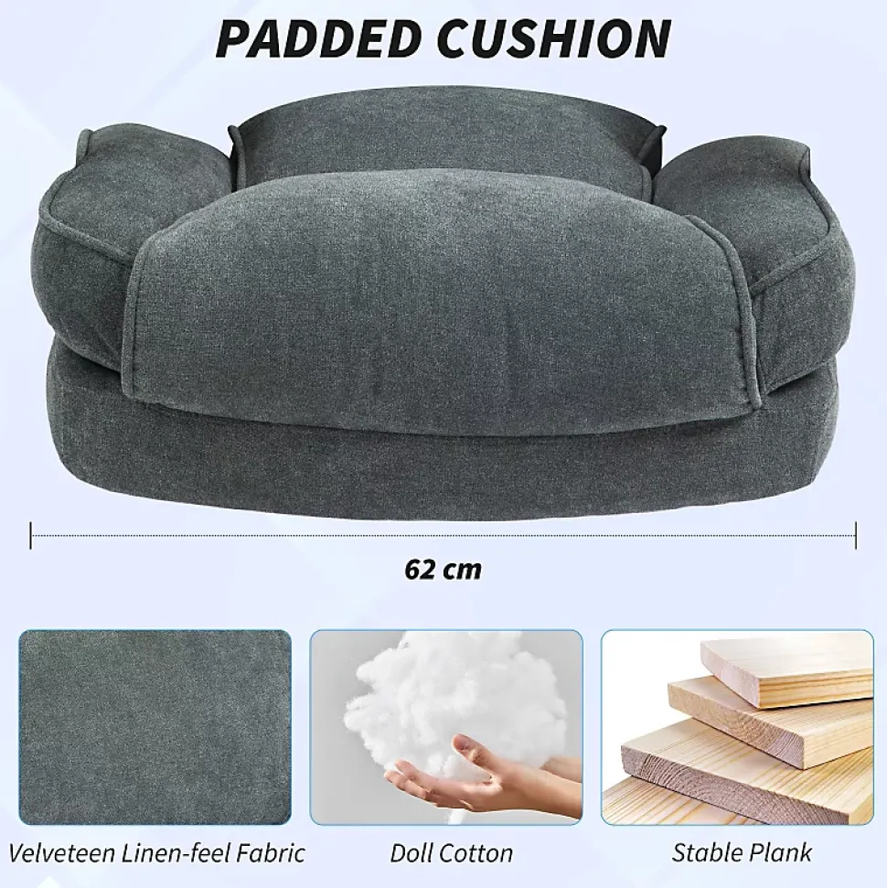 Fauteuil de Bureau Ergonomique Grande Taille - Chaise Confortable Renforcée 200 kg en Tissu Doux, Gris, 68,5x79x125 cm