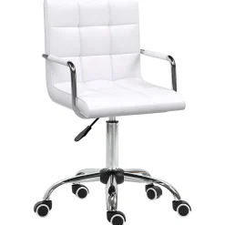 Fauteuil de Bureau Ergonomique - Chaise de Bureau Pivotante Réglable en Hauteur avec Rembourrage Confortable, PU PVC Blanc