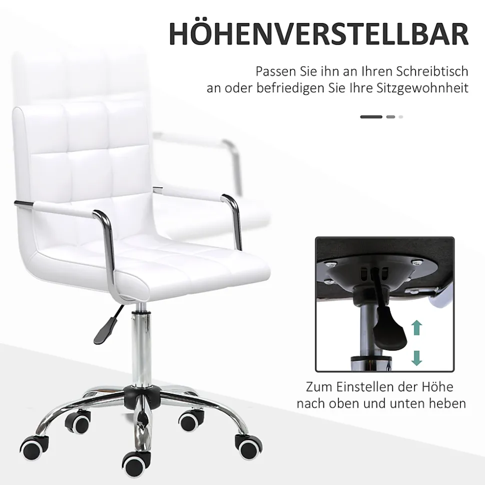 Fauteuil de Bureau Ergonomique - Chaise de Bureau Pivotante Réglable en Hauteur avec Rembourrage Confortable, PU PVC Blanc