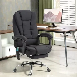 Fauteuil de Bureau Ergonomique - Chaise de Bureau Massante Chauffante avec Télécommande et Repose-Pieds, Polyester Noir