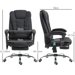 Fauteuil de Bureau Ergonomique - Chaise de Bureau Massante Chauffante avec Télécommande et Repose-Pieds, Polyester Noir