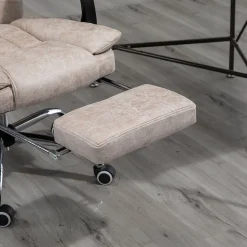 Fauteuil de Bureau Ergonomique - Chaise de Bureau Inclinable avec Repose-Pieds, Microfibre Douce, 63x71x118 cm, Beige