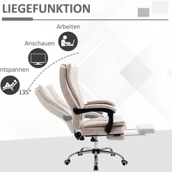 Fauteuil de Bureau Ergonomique - Chaise de Bureau Inclinable avec Repose-Pieds, Microfibre Douce, 63x71x118 cm, Beige