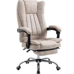 Fauteuil de Bureau Ergonomique - Chaise de Bureau Inclinable avec Repose-Pieds, Microfibre Douce, 63x71x118 cm, Beige