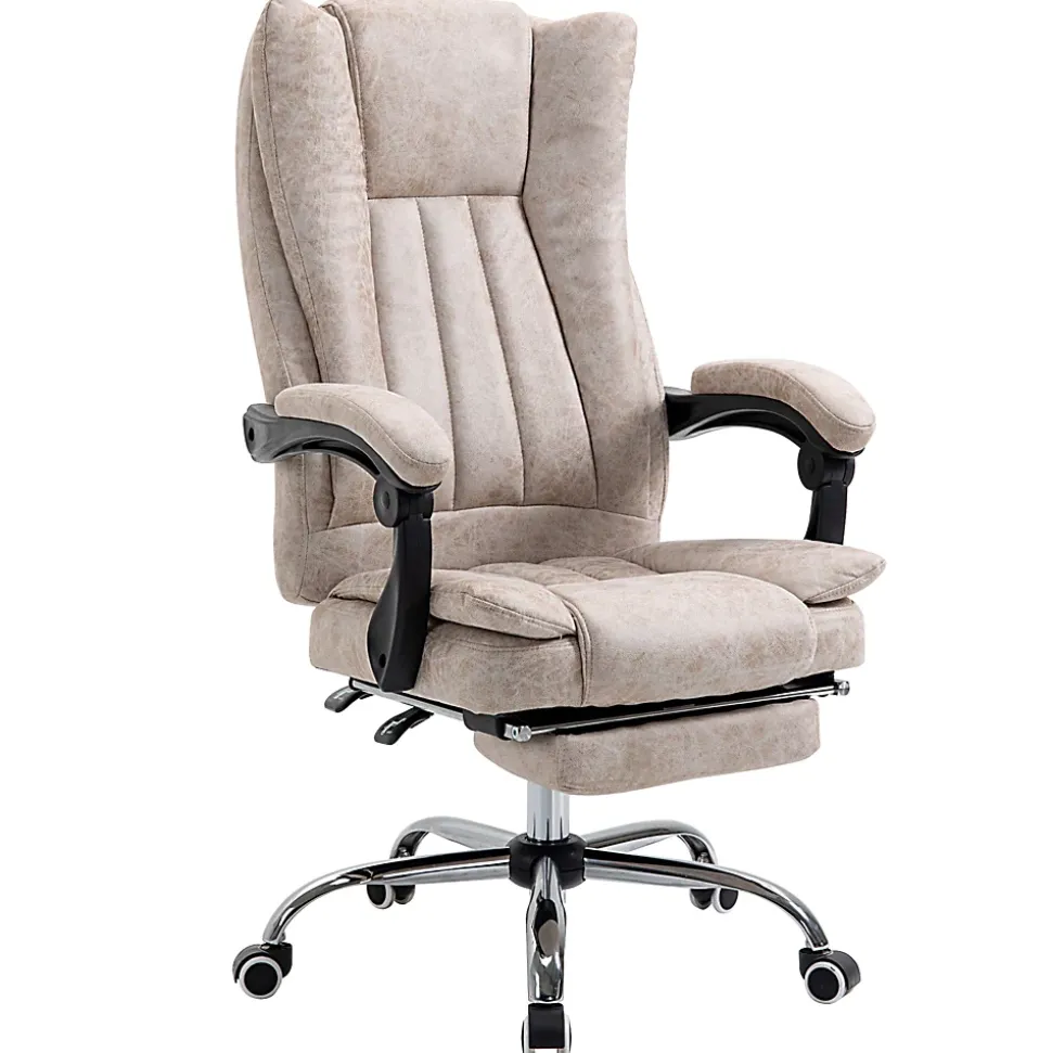 Fauteuil de Bureau Ergonomique - Chaise de Bureau Inclinable avec Repose-Pieds, Microfibre Douce, 63x71x118 cm, Beige